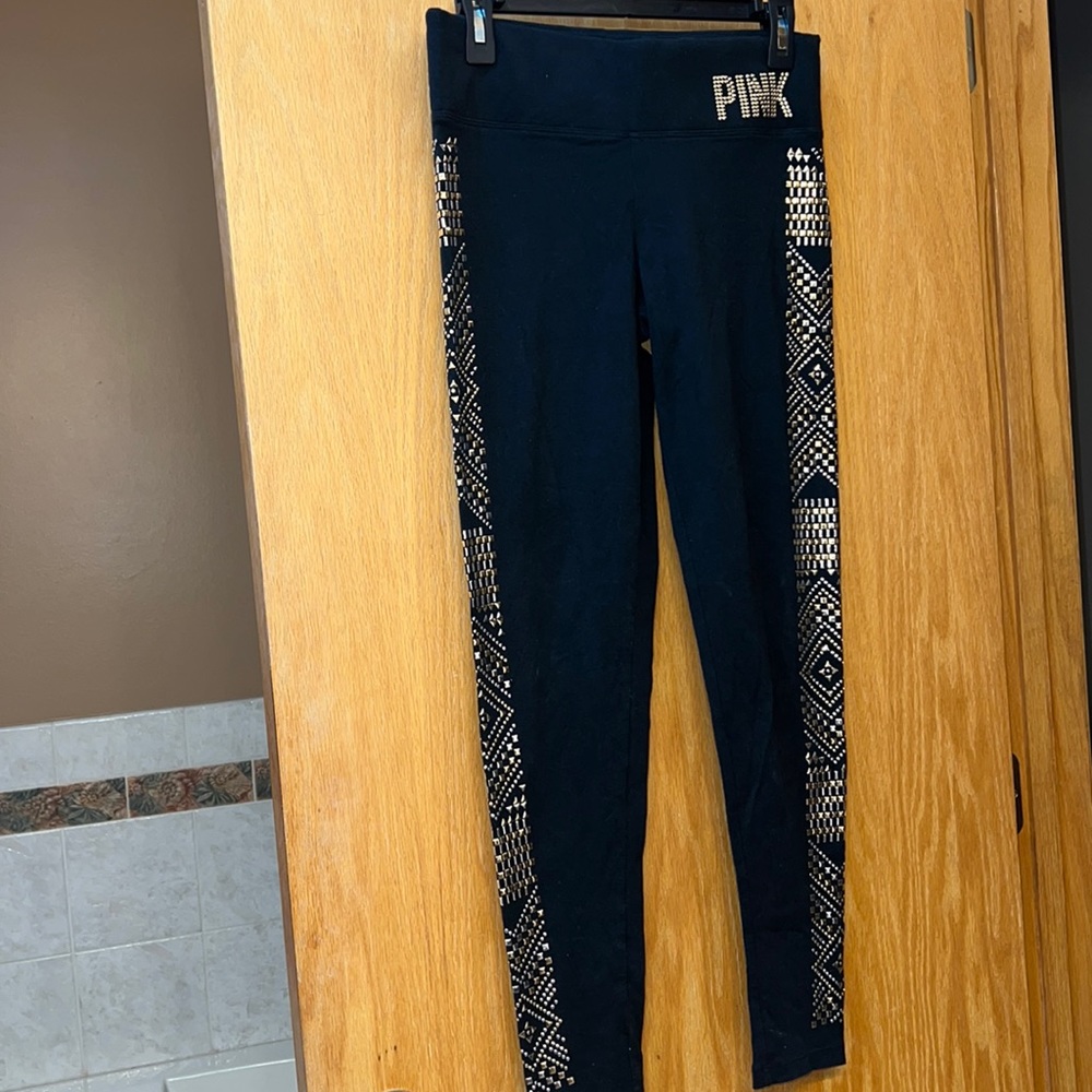 VS pink leggings with gold and silver jewels